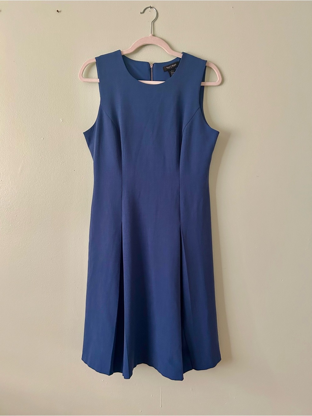 White House Black Market Blue Sleeveless Crew Neck Pleated Dress Size 12